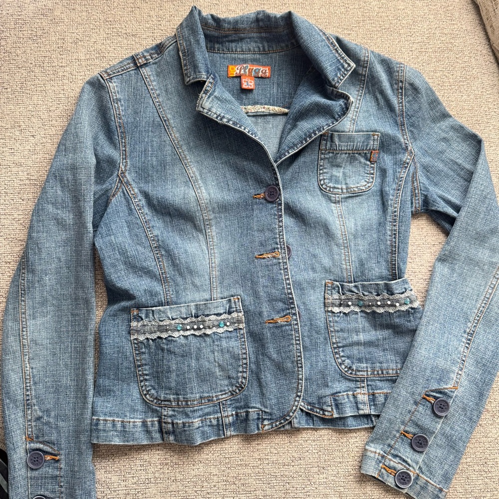 Plugg Light Blue Denim Jean Jacket with Pocket Trim